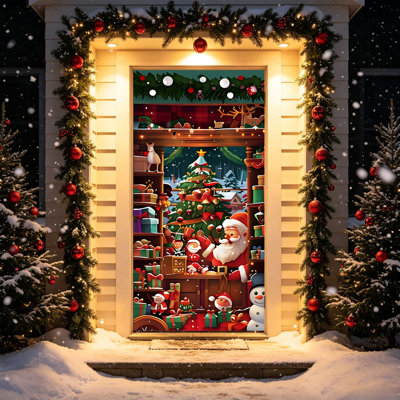 Christmas Decorations Christmas Door Tapestry Xmas Front Door Hanging Decor Holiday Party Cloth Door Curtain For Home Front Door Bedroom Wall Indoo
