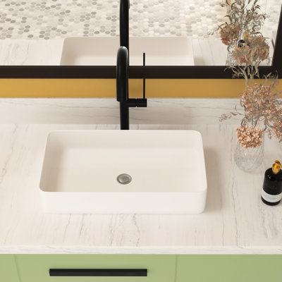 Vasque rectangulaire en céramique de qualité supérieure 24 x 14 po - Blanche, polie, pour diverses applications. Vasque de salle de bain contemporaine 24 po x 14 po, faible absorption d'eau, usages variés.