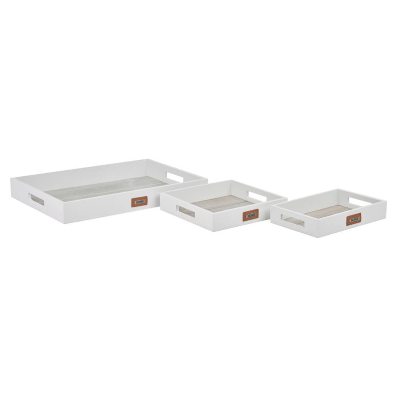 Wood Tray - Set of 3, White