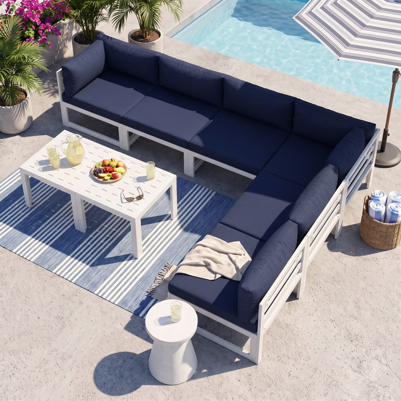 Gilemette 8-Piece Modern Aluminum Outdoor Sectional Seating Group with Cushions & Coffee Table, Rust-Resistant Patio Conversation Set