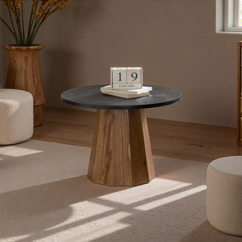 Table basse ronde en bois à piédestal robuste pour salon facile à assembler, H 16,73 po x L 23,62 po x l 23,62 po