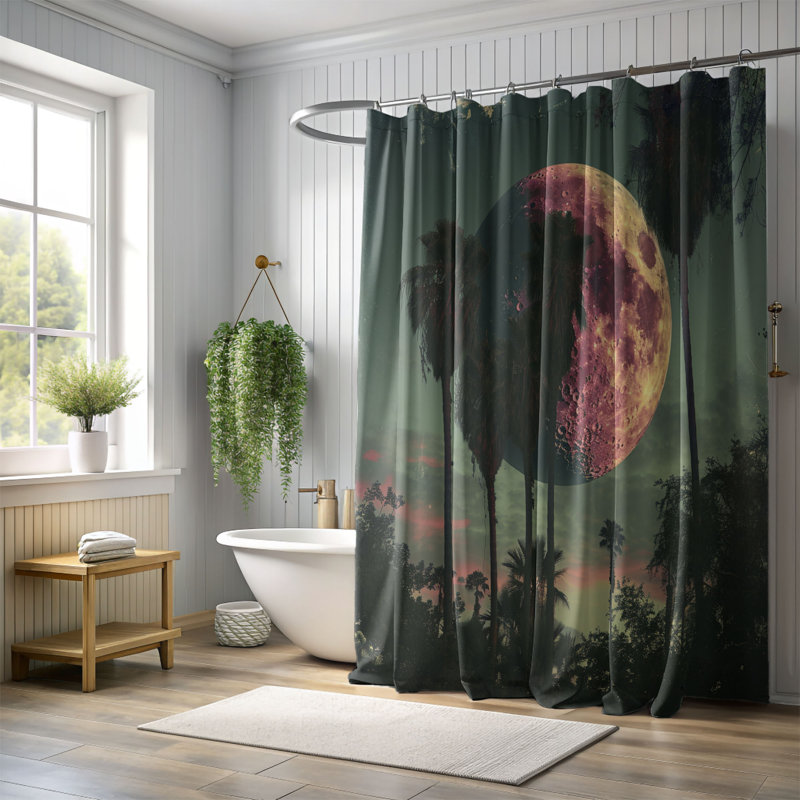 Retro Palm Designs - Rideau de douche standard 1 pièce, H 74 po x l 71 po