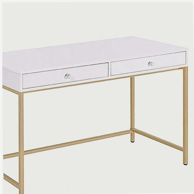 White High Gloss and Gold 2-Drawer Writing Desk