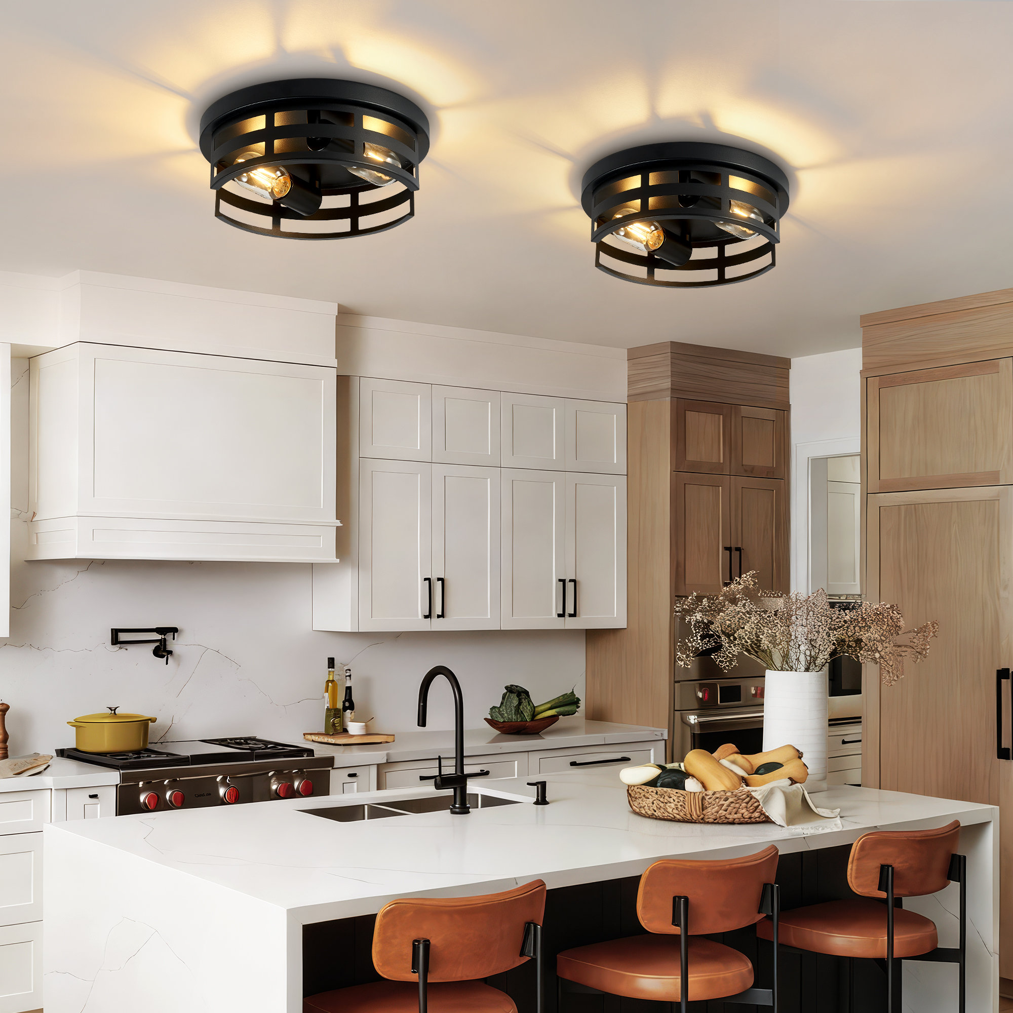 17 Stories Industrial Black Flush Mount Ceiling Light With Adjustable ...