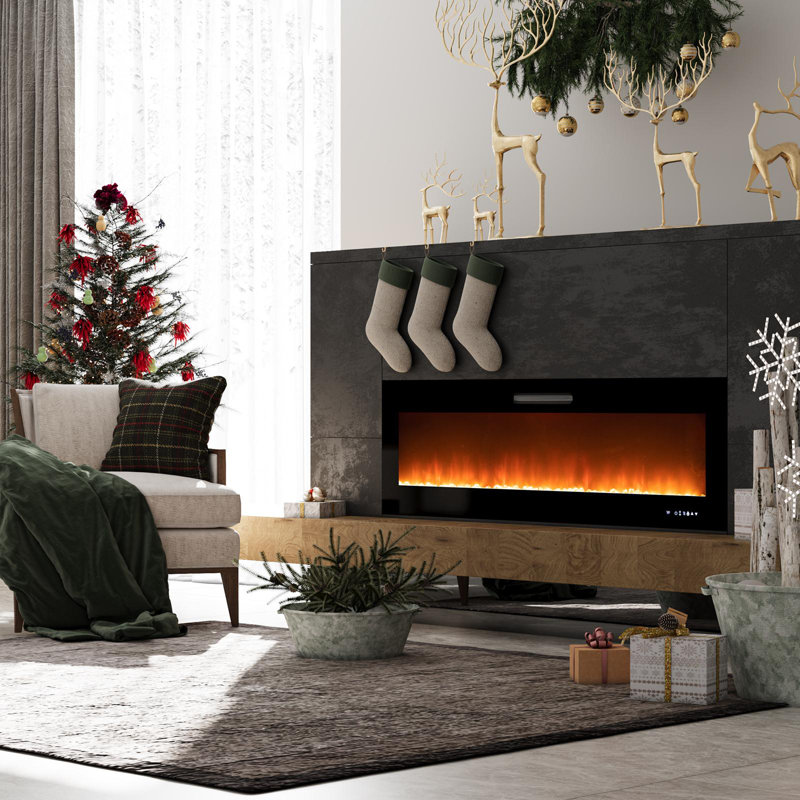 Datus Black Electric Fireplace Insert, 19" H x 60" W x 5.1" D