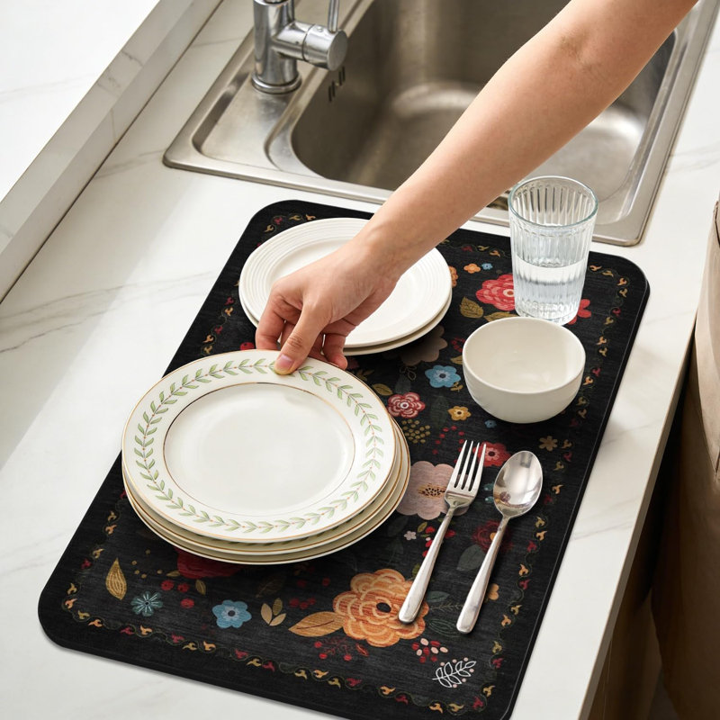 Tapis de vaisselle Vintage Floral 16 x 24 po, tapis de cuisine pour tapis de cuisine très grand et absorbant