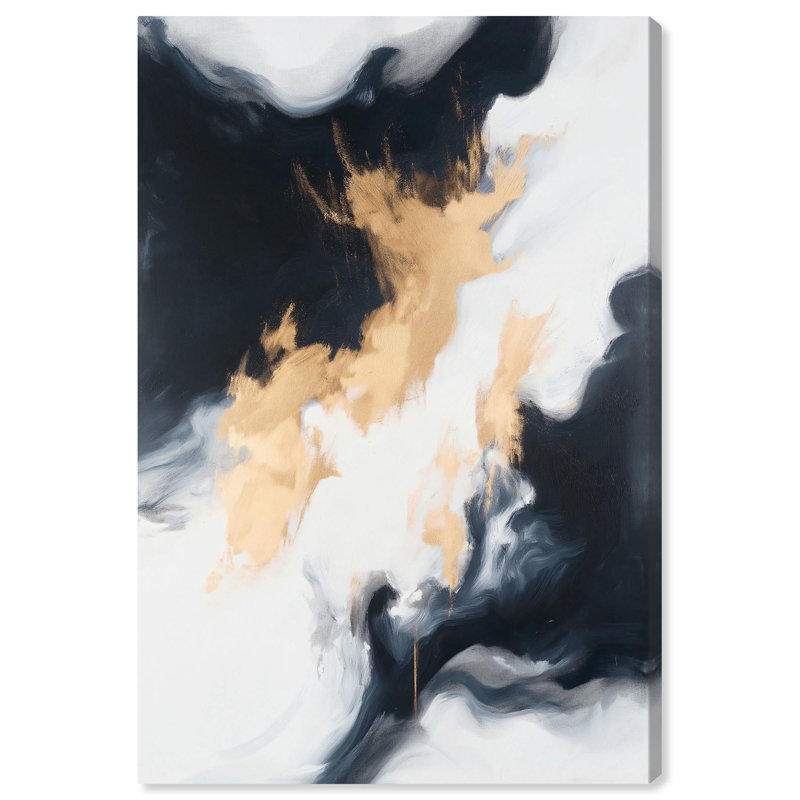 "Obsidian and Gold II", feuille d'or, art mural par Art Remedy, Toile tendue, H 45 po x l 30 po x P 1,5 po