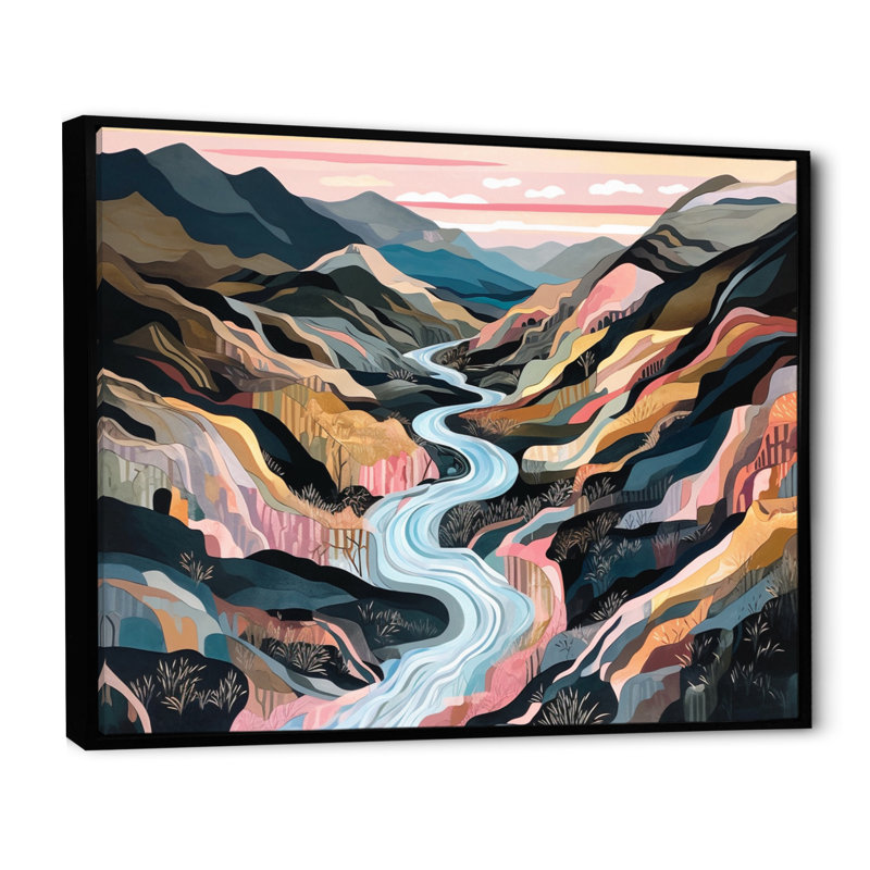 Vibrant Mountain Landscape II - Décoration murale paysages abstraits, H 30 po x l 40 po x P 1,5 po, Cadre flottant noir