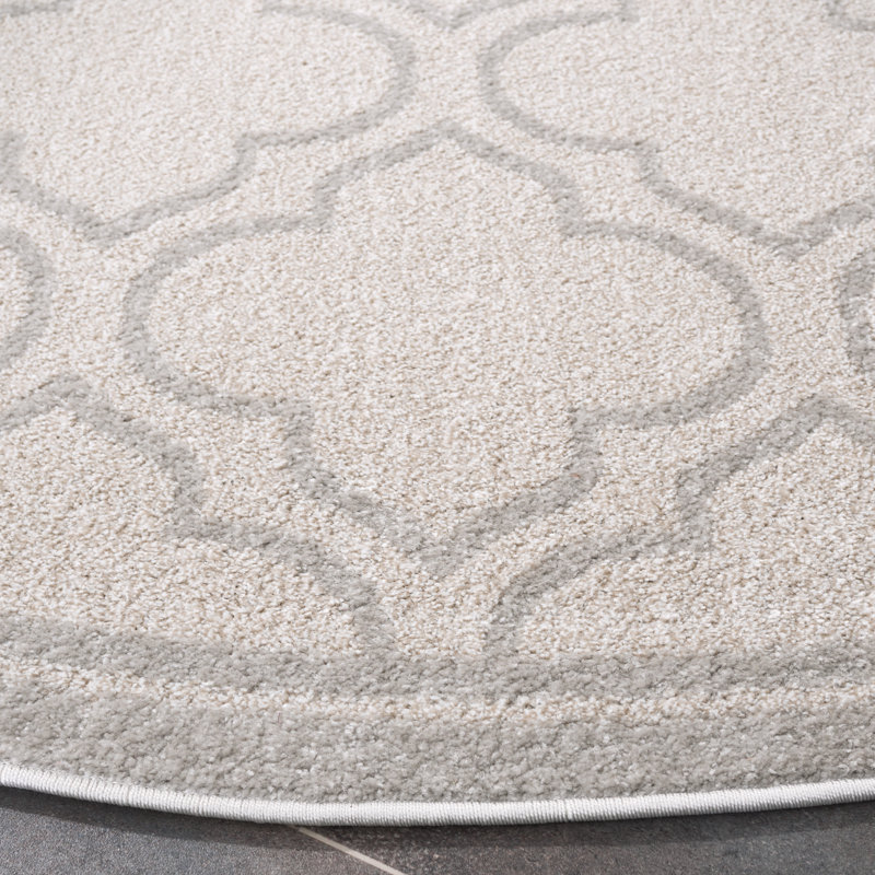 Ammundsen Geometric Light Gray/Ivory Area Rug, Round 7'