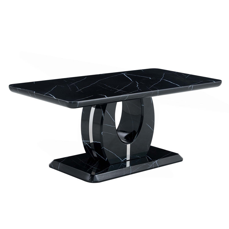 Table basse rectangulaire moderne minimaliste en panneau de fibres à densité moyenne noire avec motif d'autocollant