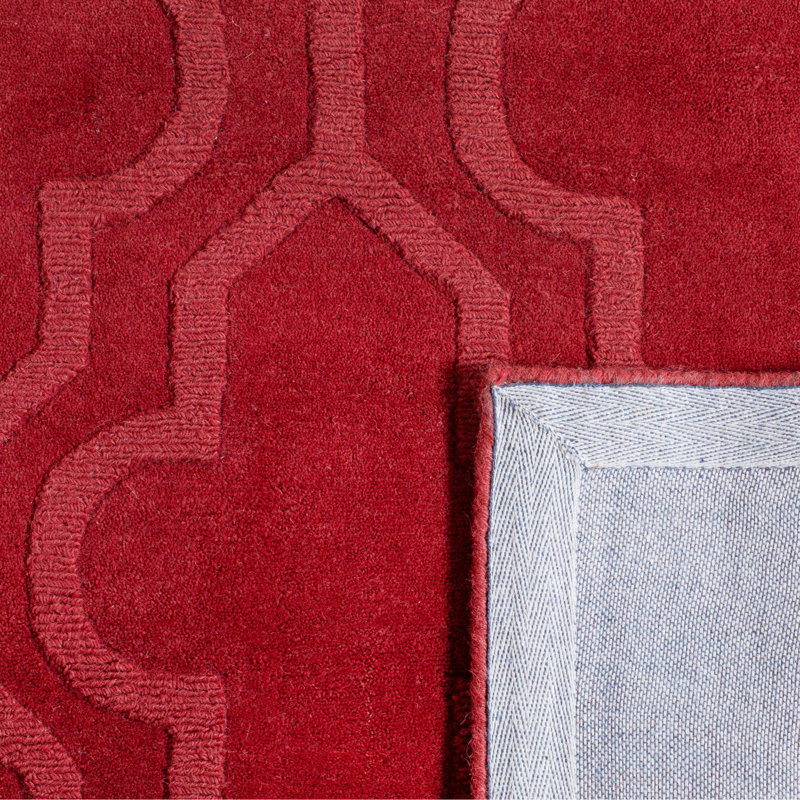 Handmade Red Wool Square Tufted Rug, 6' x 6'