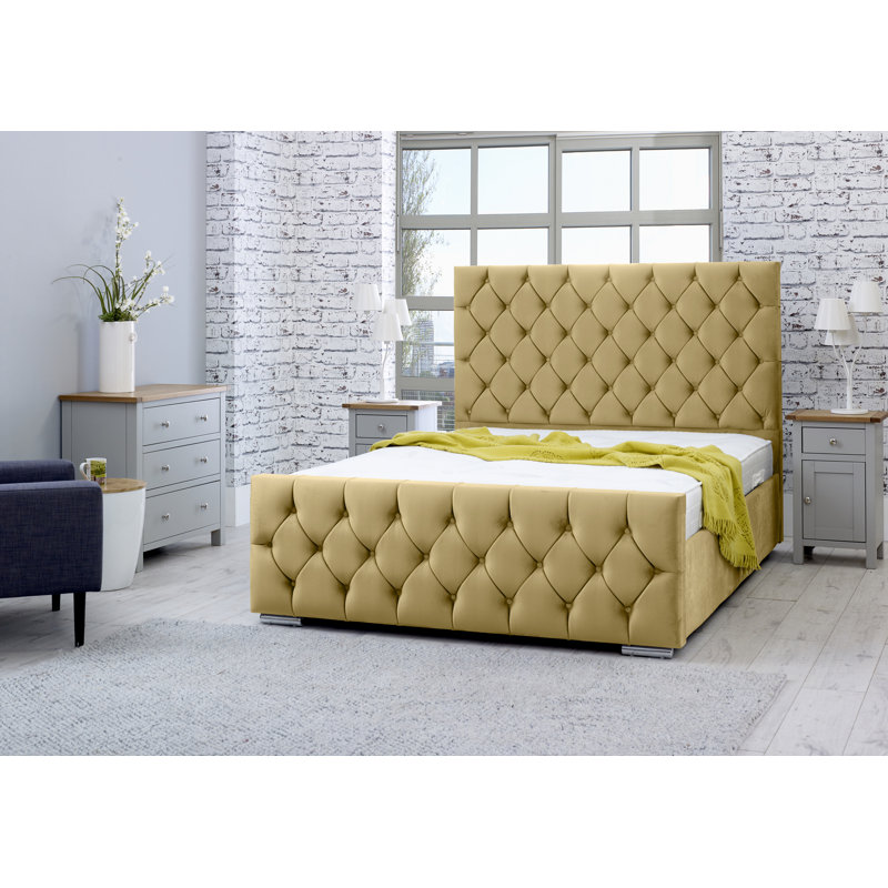 Katara Upholstered Bed, Small Double (4'), Beige