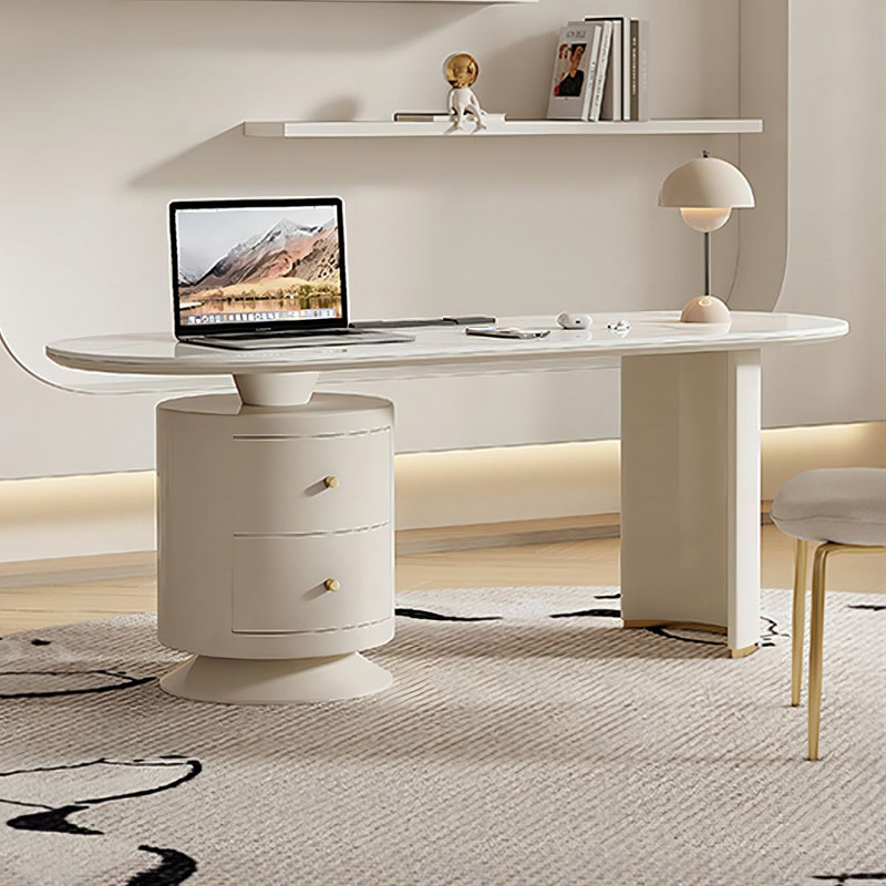 Bureau blanc avec plaque Creative Rock, 29.53" H x 70.87" W x 23.62" D
