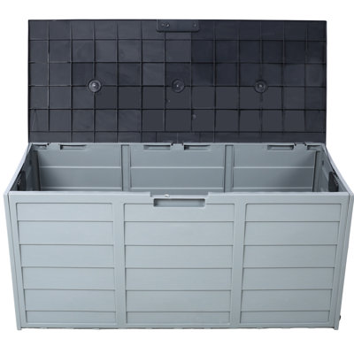 Protected Deck Box For Outdoor Spaces - 75 Gallon Capacity With Wheels Patio Furniture, Tools Resin Spacious Storage Garage, Patio, Backyard Organization