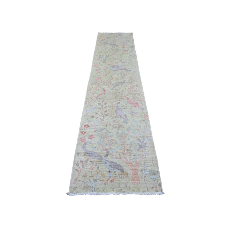Tapis de couloir vert en laine nouée à la main 2 pi 6 po x 11 pi 4 po 98D88C8804074757BEC53AAD7999EB21