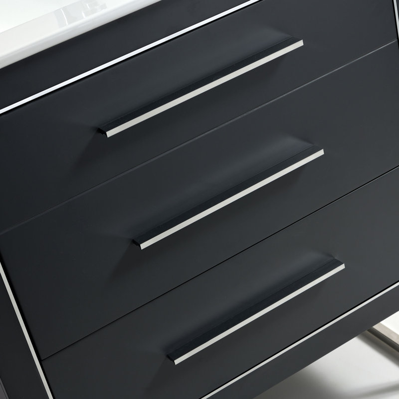 Damaiya 29.4'' Single Bathroom Vanity with Ceramic Top, Charcoal, Chrome