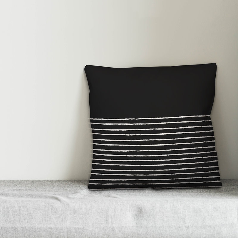 Housse de coussin Adlin, 16 po x 1 po, Noir, Polyester / bourre en polyester