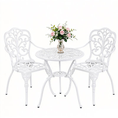 Outdoor Bistro Table and Chairs Set 2 with Umbrella Hole Cast Aluminum Patio Set 3 Piece for Garden