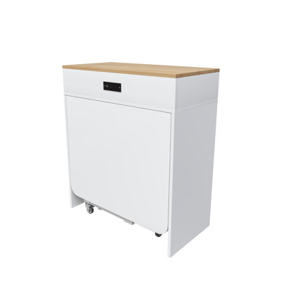 74-Inch Extendable Dining Table with Power Outlet, Lockable Casters, and Storage Cabinet, MDF Kitchen Island in Natural Walnut Finish