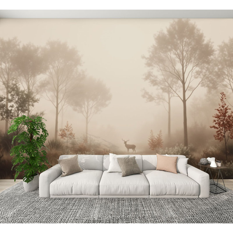 Papiers peints modernes adhésifs Misty Forest Landscape Trees, L 144 po x l 100 po
