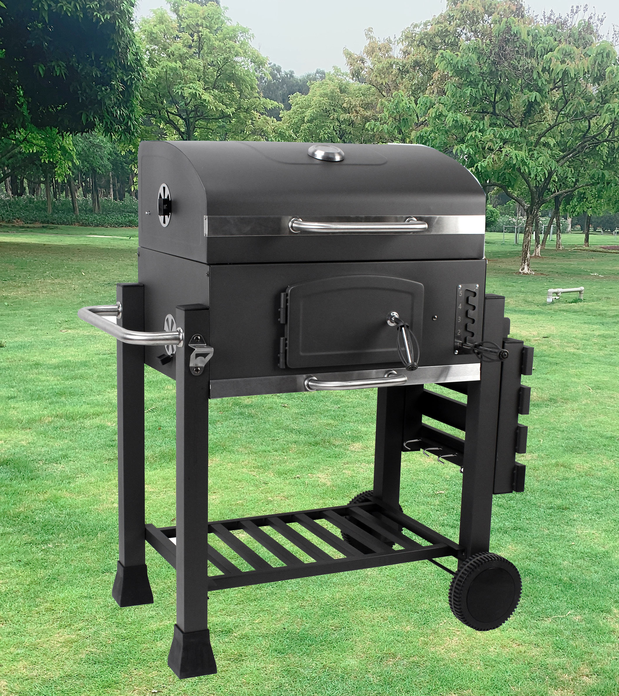 XL Smoker Barbecue Outdoor Charcoal Portable Grill Camping BBQ Wheels Side  Table
