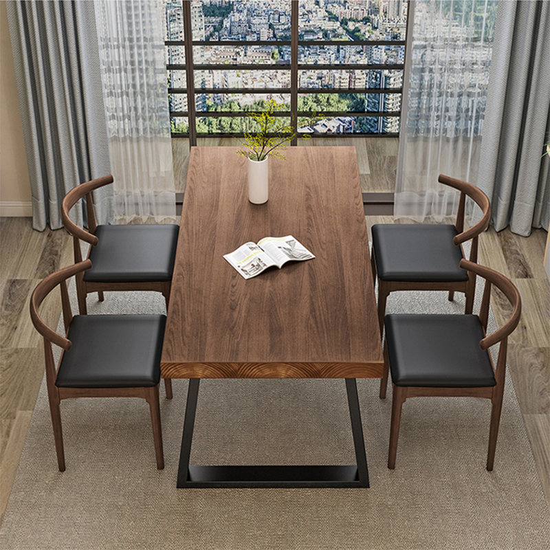 Nordic style iron and solid wood dining table set, 29.5"H x 70.8"L x 27.5"W
