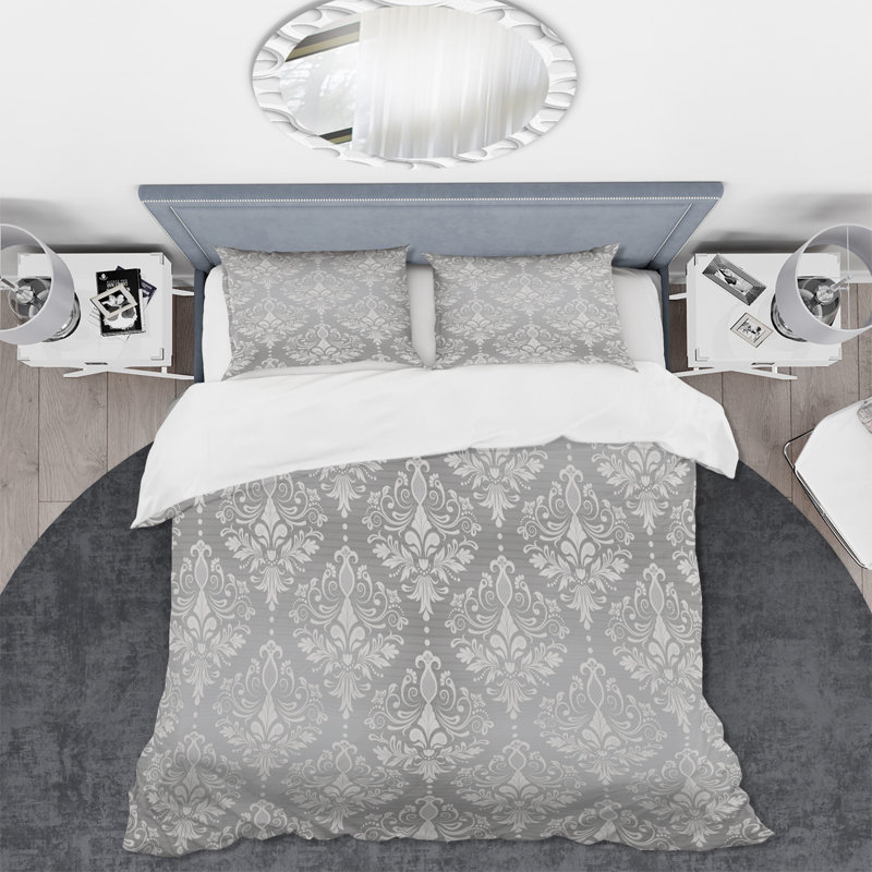 Ensemble de housse de couette en microfibre gris clair Phillida, Housse de couette pour grand lit + 2 taies décora
