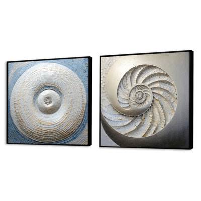 Silver Swirl Shell Fish - Animals Nautilus Square Collage Set Of 2