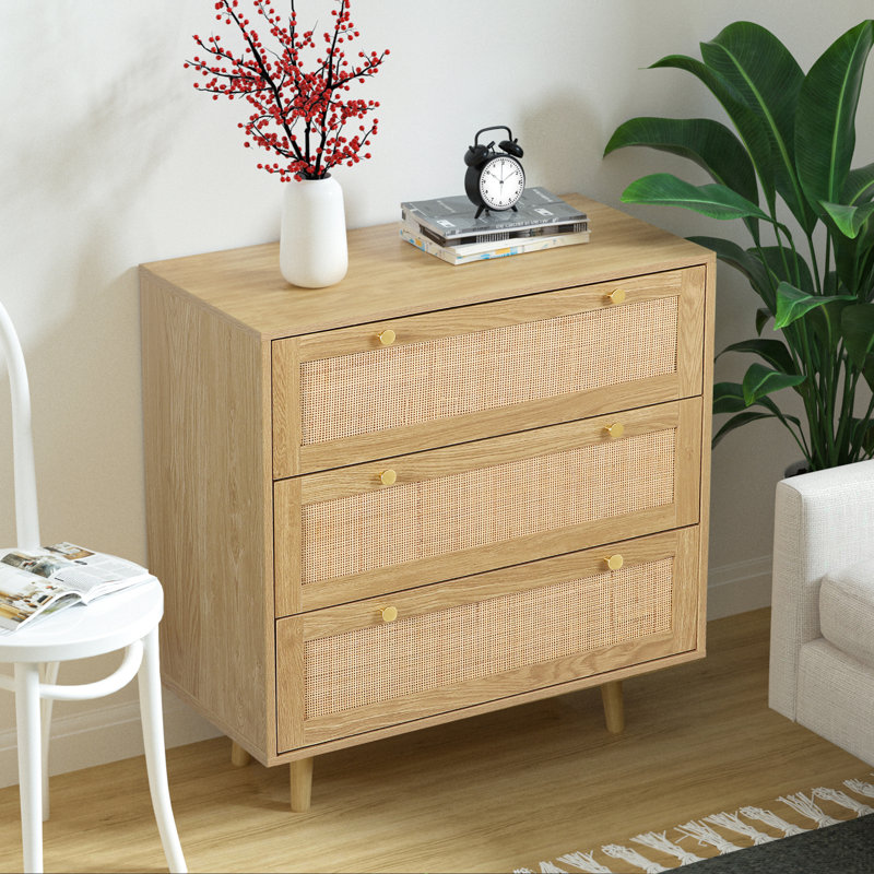 Commode 3 tiroirs Shavon l 31,5 po avec rangement spacieux pour le salon de la chambre à coucher