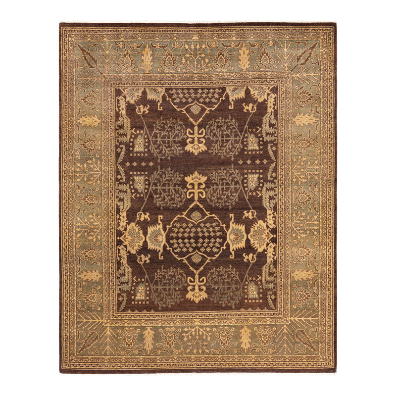 Tapis unique brun foncé / beige noué à la main Vasthi Mogul 8 pi 1 po x 10 pi 6 po