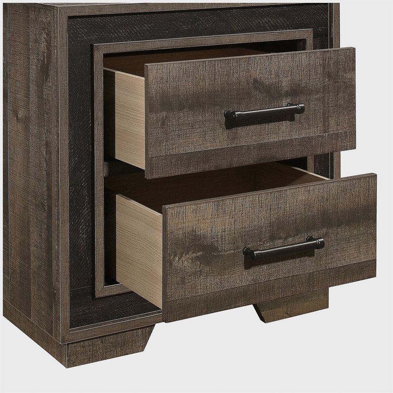 Rustic Style 1pc Nightstand Two-Tone Finish Embossed Faux-Wood Bed Side Table Bedroom Furniture