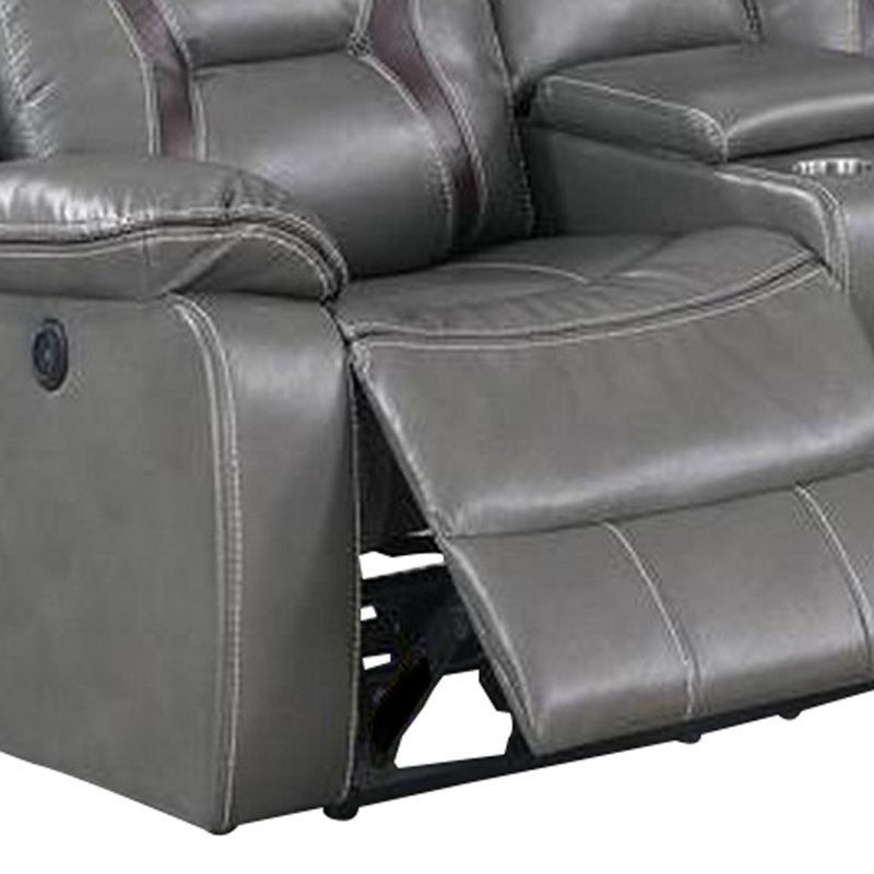 Irissa Vegan Leather Reclining Sectional, Gray Faux Leather
