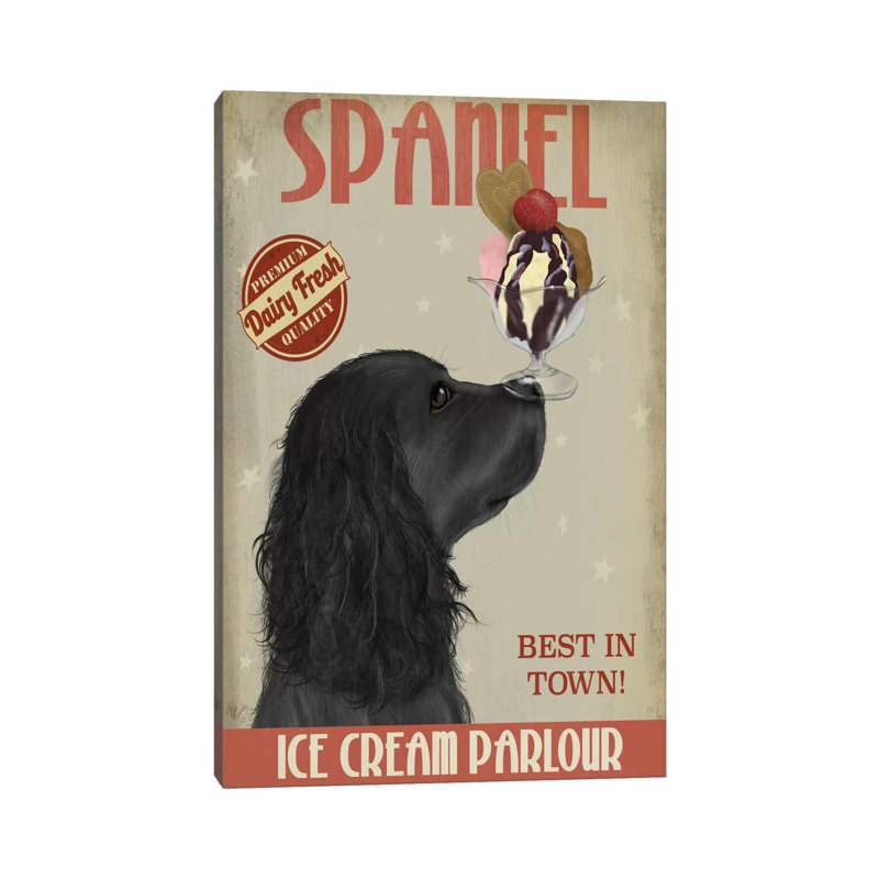 Cocker Spaniel, Black, Ice Cream by Fab Funky - Wrapped Canvas Print, 20.32 cm H x 30.48 cm W