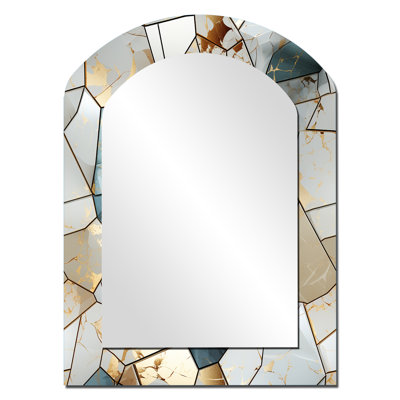Teal And Grey Marble Harmony - Marble Asymmetrical Decorative Wall Mirror, Modern Arch Mirror, Printed Metal Art