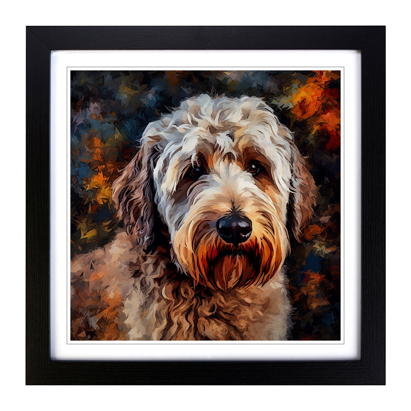 Labradoodle Neo-Impressionism - Single Picture Frame Print on Wood, Black