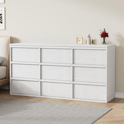 Dresser Freestanding Horizontal 9 Drawer with Storage Wooden Closet Chest Storage for Bedroom Living Room Hallway Entryway