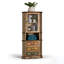 Armoire de coin en bois massif vieilli avec tablette ouverte et tiroirs de rangement-1473053641