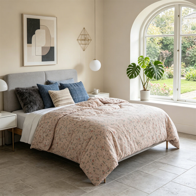 Ensemble d'édredon à motif floral 3 pièces pour très grand lit léger avec 2 taies d'oreiller