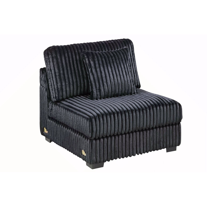 Chaise sans accoudoirs en velours côtelé noir 1 pièce