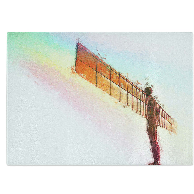 Tempered Glass Rainbow on the Angel of the North Chopping Board, 39 cm W x 28.5 cm L