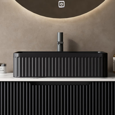 Lavabo de salle de bain rectangulaire en céramique noire 20 po sans robinet, bords courbés, lavabo mat de haute qualité sans immobilité pour la salle de bain, joliment conçu, armoire