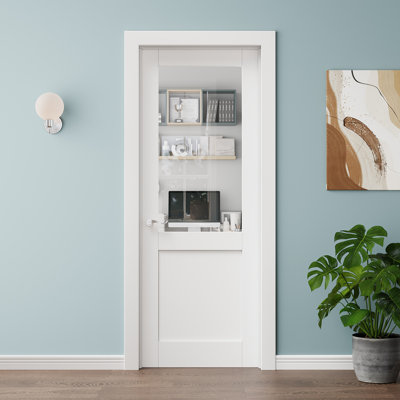 Porte pleine vitrée 30 x 80, vitrage clair, demi-vitrage avec panneau plein, apprêtée, porte de garde-manger, porte de chambre, porte de chambre, porte de placard