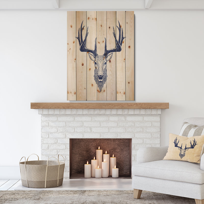 Portrait de tête de cerf - peinture sur bois sans cadre, H 20 po x l 12 po x P 1 po