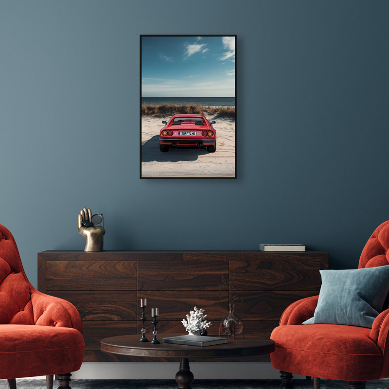 Surftime Car Canvas Transportation Print by Oliver Gal, 37"H x 25"W, Black Frame