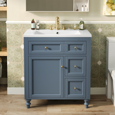 Meuble-lavabo 30 po avec lavabo supérieur, meuble-lavabo moderne avec 2 tiroirs et un tiroir basculant, meuble-lavabo simple