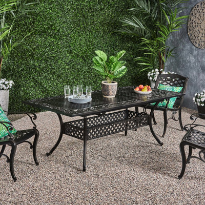 Table de salle à manger extensible pour patio - Aluminium fini cuivre. Idéal pour le jardin, le porche ou la terrasse. Couleur naturelle, style élégant. Structure extensible et brillante. Caractéristiques pratiques.
