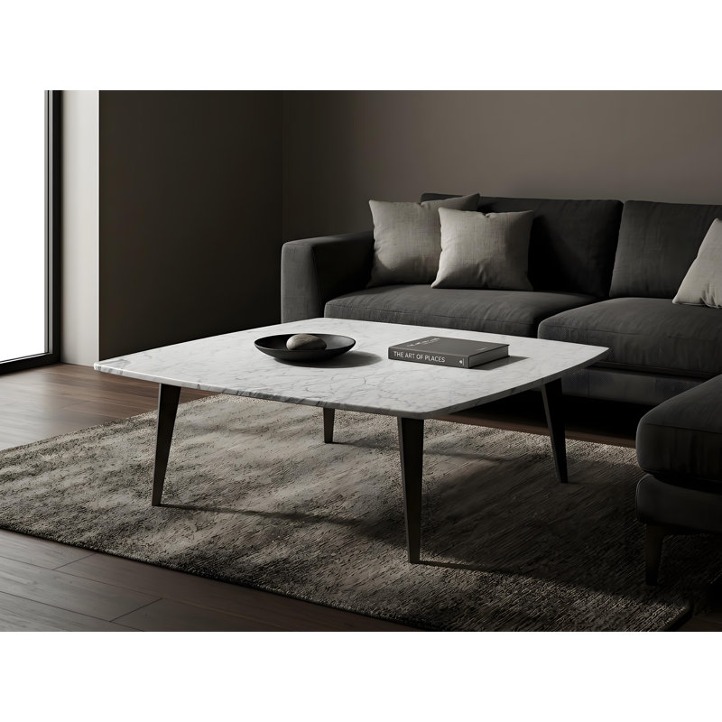 Milano 36" Carrara White Marble Coffee Table with Iron Legs