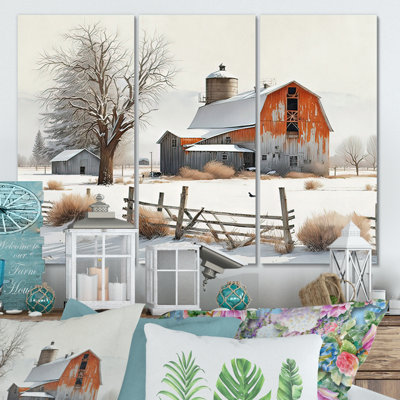 Red Barn Scenery In Winter I " Red Barn Scenery In Winter I " 3 - Pieces