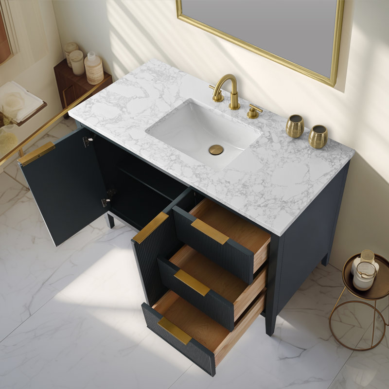 Emma 48" W Single Vanity, Vintage Blue/Brushed Bronze
