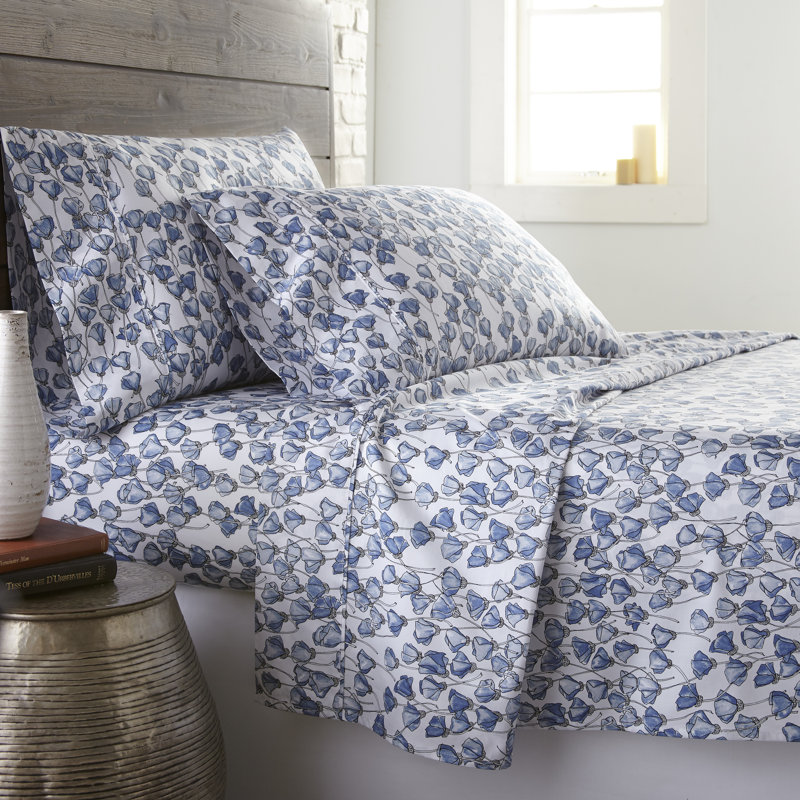 Ensemble de draps 100% satin de coton 300 fils Forevermore, Ensemble de draps pour très grand lit + un drap-h, Bleu